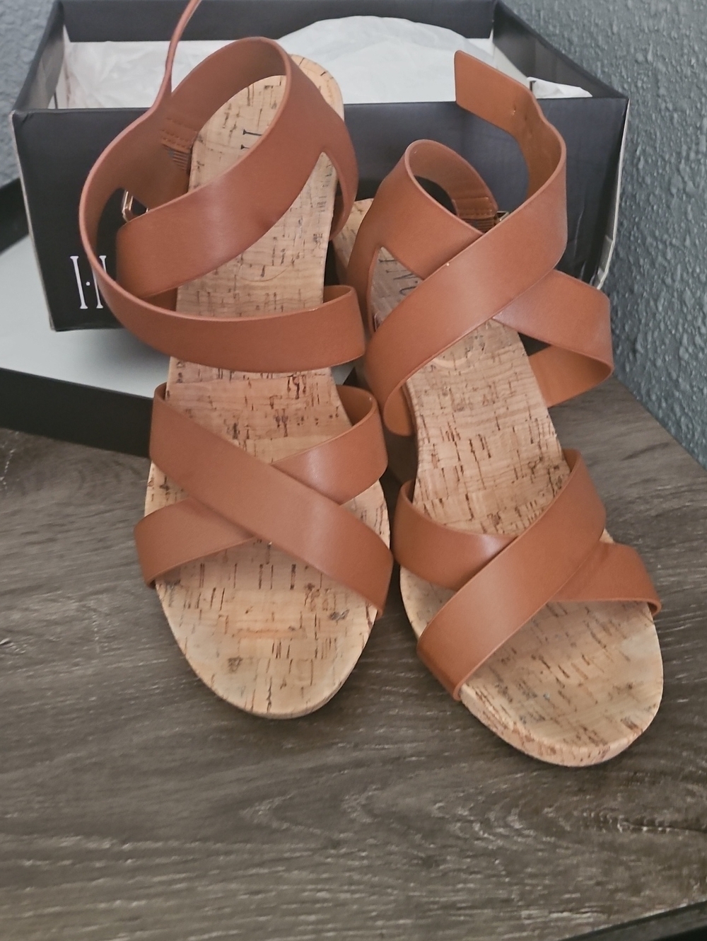 INC International Concepts Tan Strappy Cork Footbed Sandals